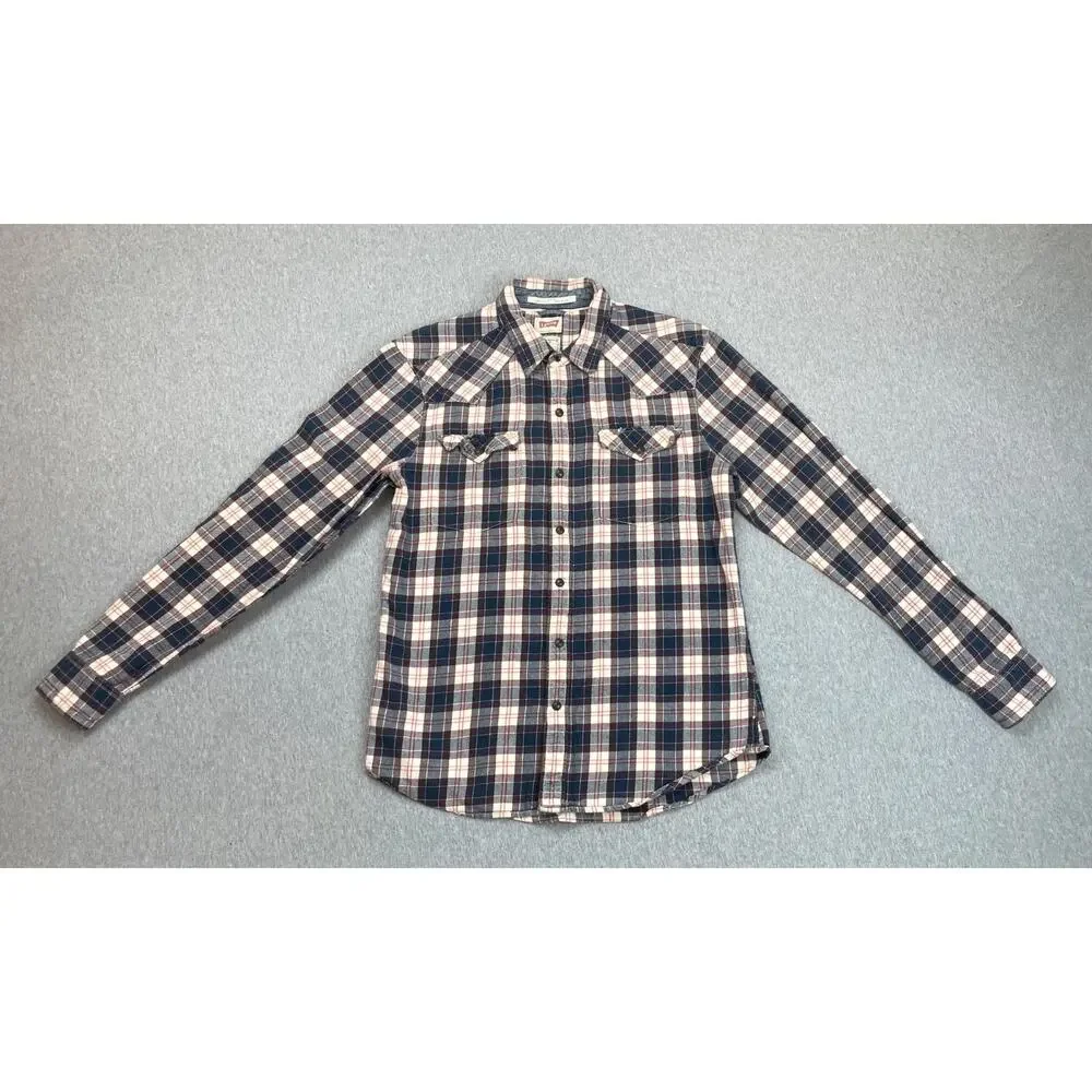 Levis‎ Shirt Mens Medium Plaid Flannel Cotton Long Sleeve Slim Fit Button Up